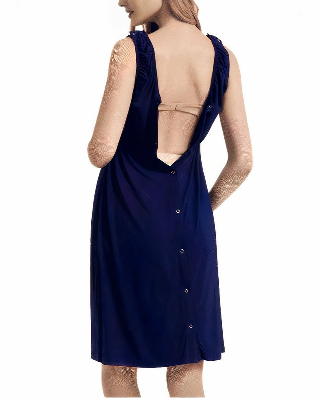 Nuisette de grossesse bleu nuit vue de dos, boutons-pression dans le dos