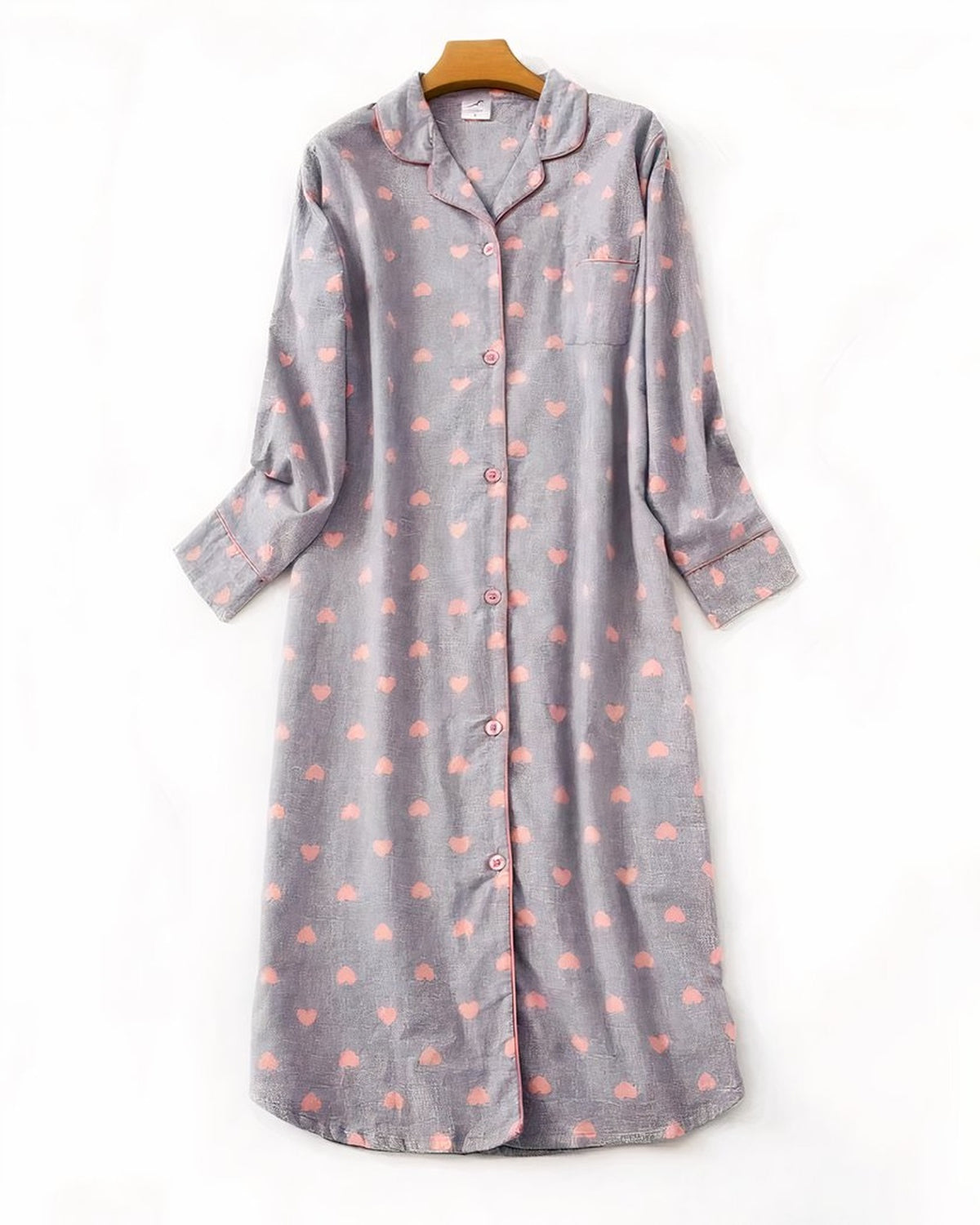 Chemise de nuit femme hiver grise a boutons et imprime coeurs, vue fournisseur