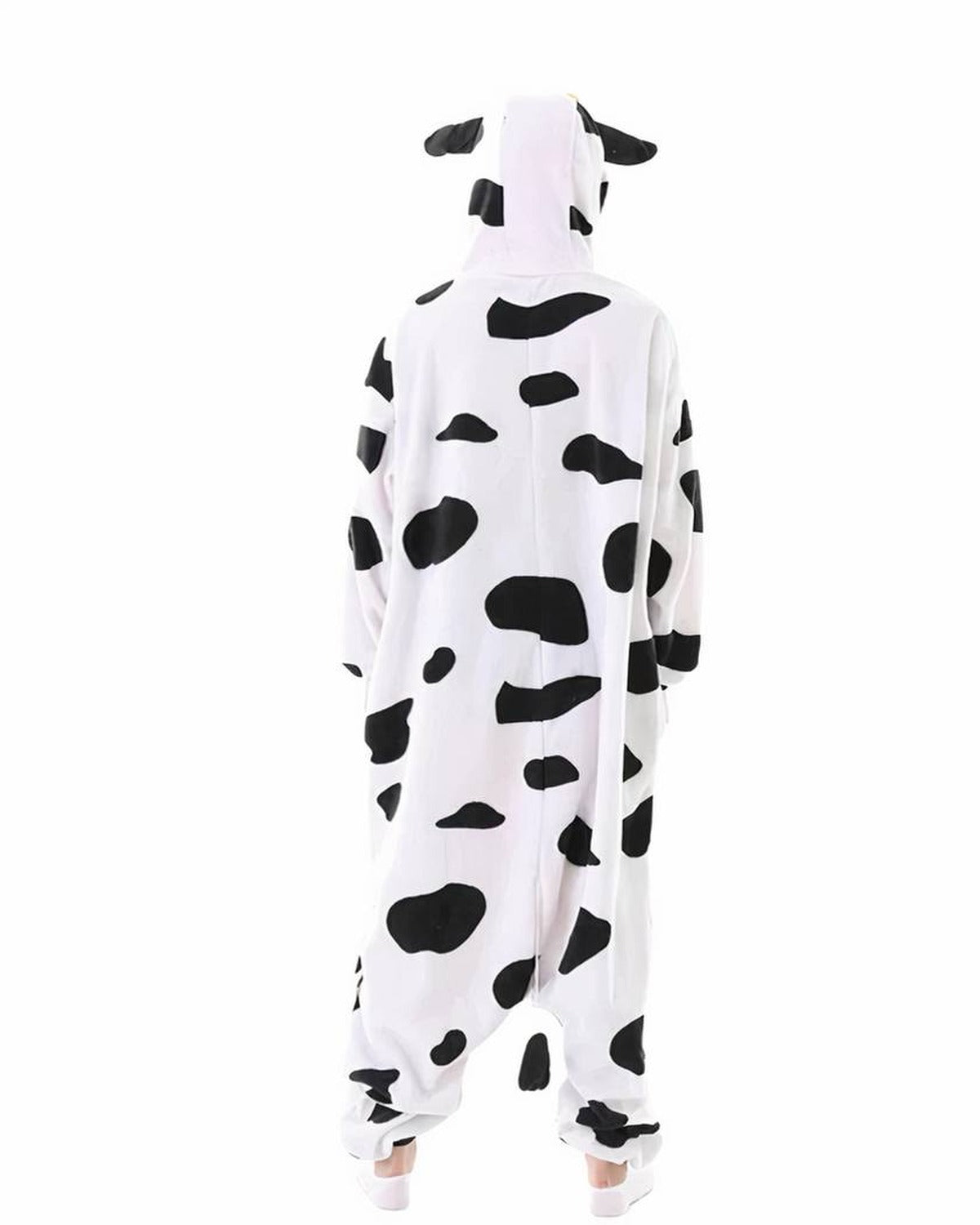 Combinaison pyjama vache vue de dos, capuche a oreilles et queue apparente