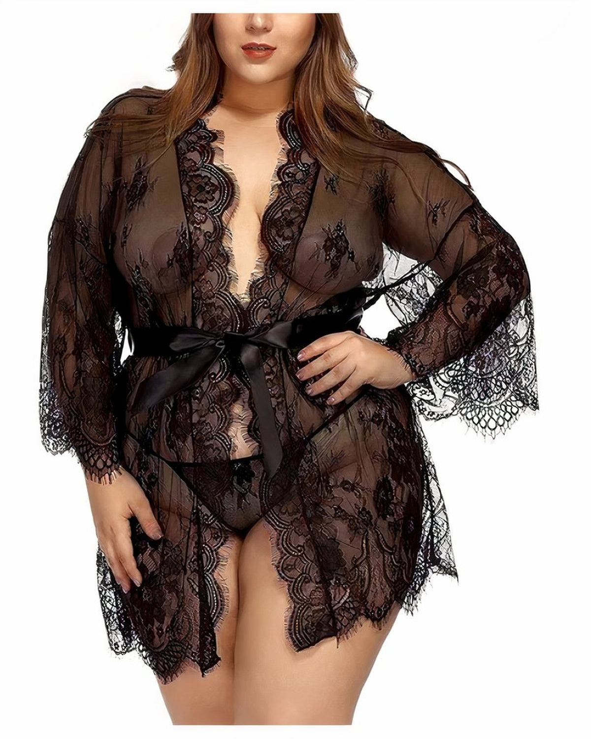Nuisette femme grande taille en dentelle noire - photo fournisseur