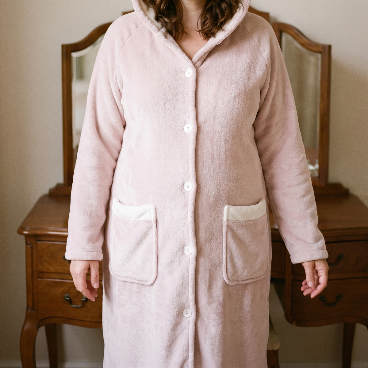 Texture douce du peignoir femme polaire rose