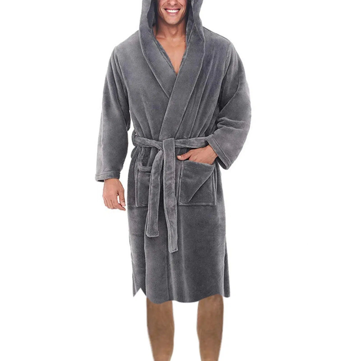 Peignoir homme gris à capuche vu de face