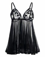 Nuisette noire transparente à dentelle