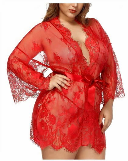 Nuisette Femme Grande Taille Sexy en Dentelle sur fond blanc