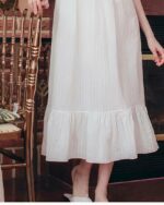 Nuisette Mi-longue Blanche en Polyester avec Col en V