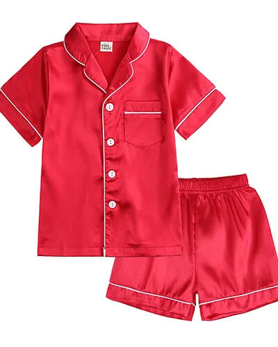 Pyjama Fille Deux Pièces avec Short et Chemise à Boutons