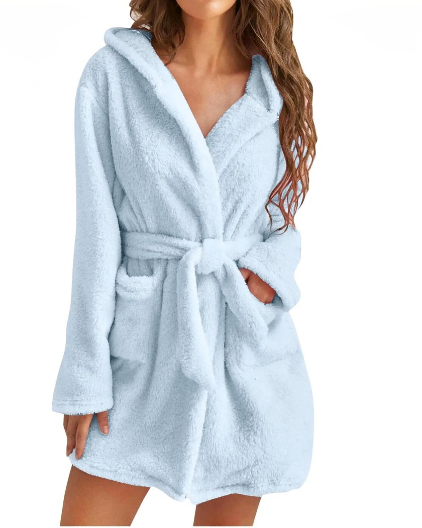 Peignoir Polaire Femme Effet Peluche avec Capuche - Mille et une Nuisette