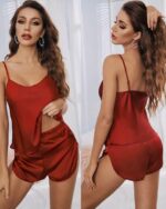 Pyjama Femme Été Deux Pièces Rouge et Sexy avec Short