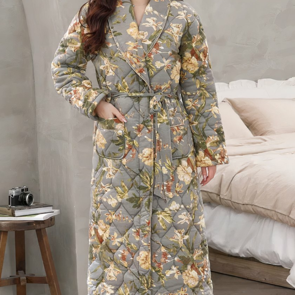 Robe de Chambre Matelass?�e avec Imprim?� Floral - Mille et une Nuisette