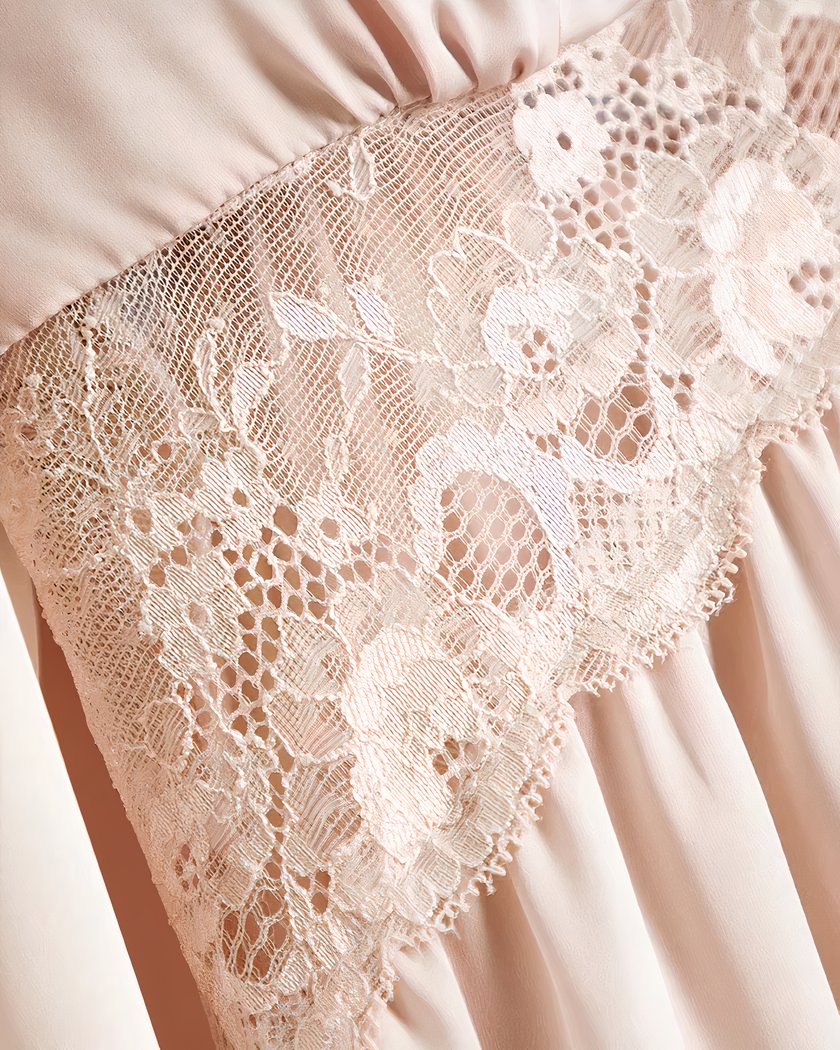 Chemise de Nuit Romantique ?� Manches Longues Rose - Mille et une Nuisette