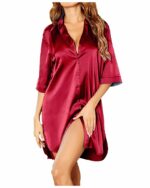 Robe de Chambre Boutonnée avec Effet Satiné Rouge