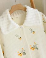 Robe de Chambre Boutonnée en Coton avec Motifs Fleuris