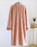 Robe de Chambre Boutonnée Rose Épaisse pour l'Hiver