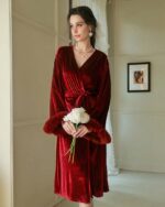 Robe de Chambre de Luxe Élégante et Épaisse Rouge